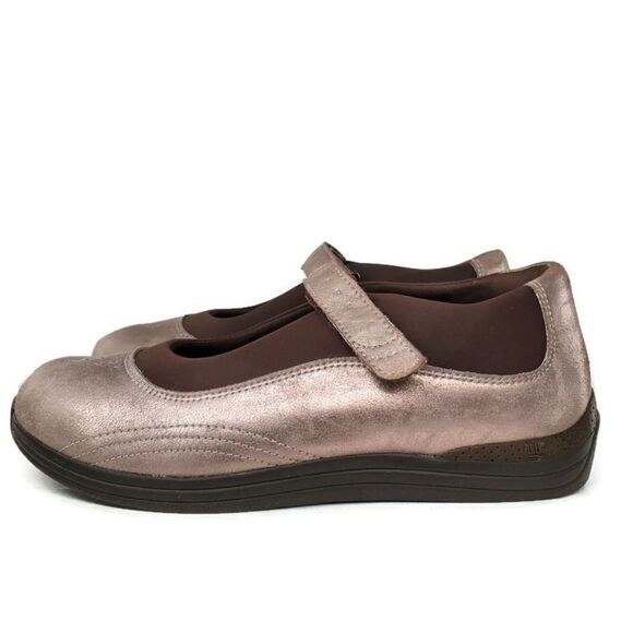 Drew Rose Dusty Pewter Silver Leather Slip-On Comfort Mary-Janes - Picture 5 of 12